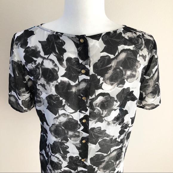 HALOGEN floral sheer short sleeve blouse - Picture 4 of 7